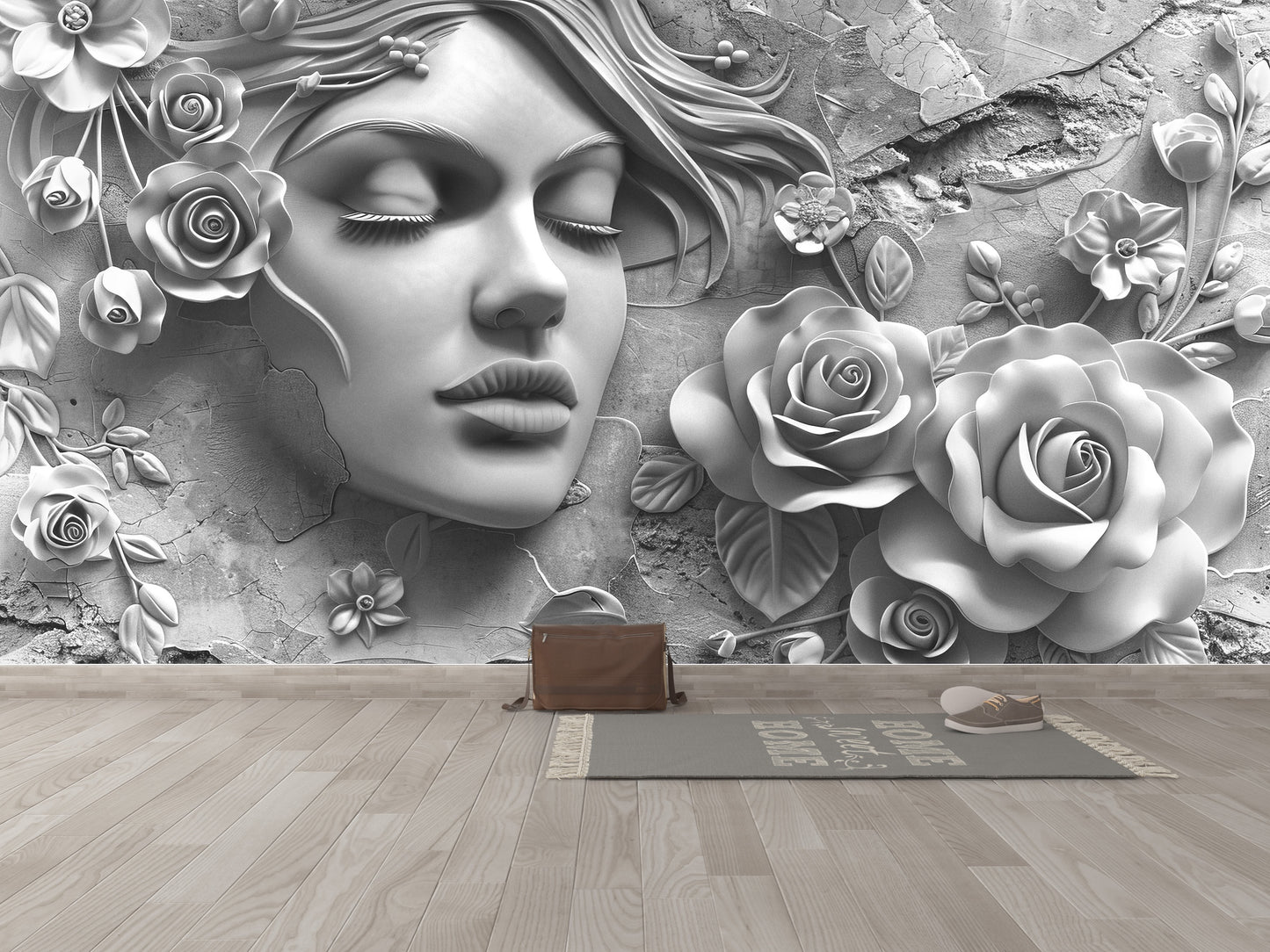 Rostro Dama y Rosas Efecto 3D