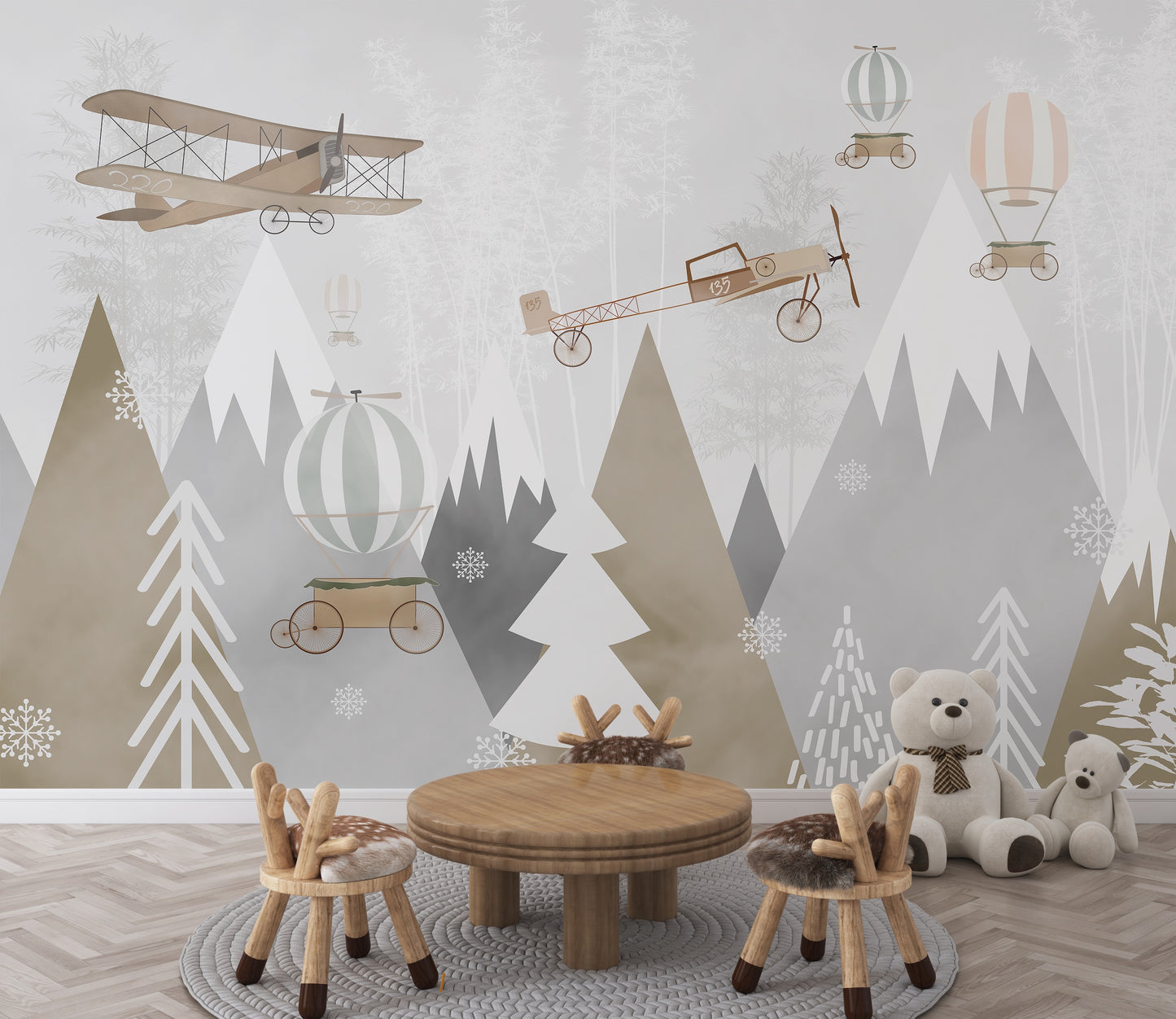 Paisaje Montañas, Globos y Aviones