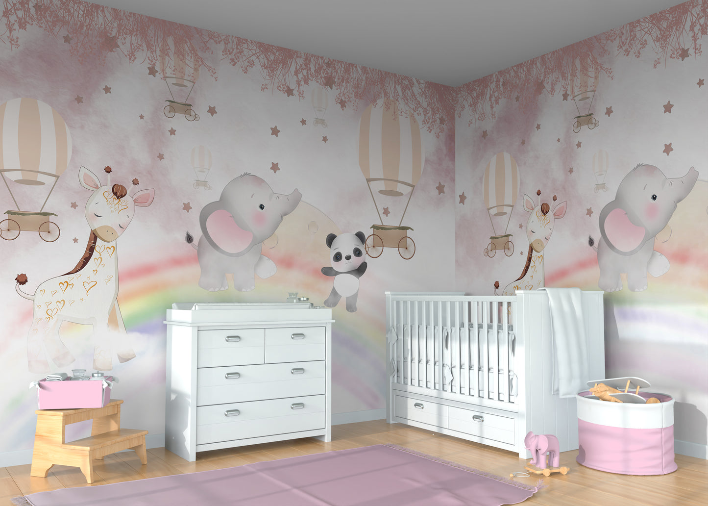 Arcoíris y Animalitos Fondo Rosa