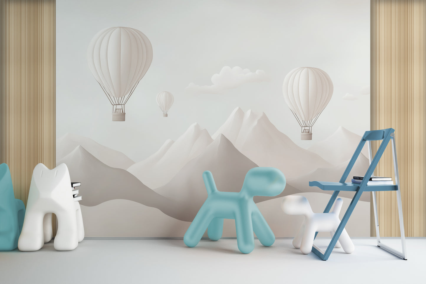 Montañas y Globos Blancos