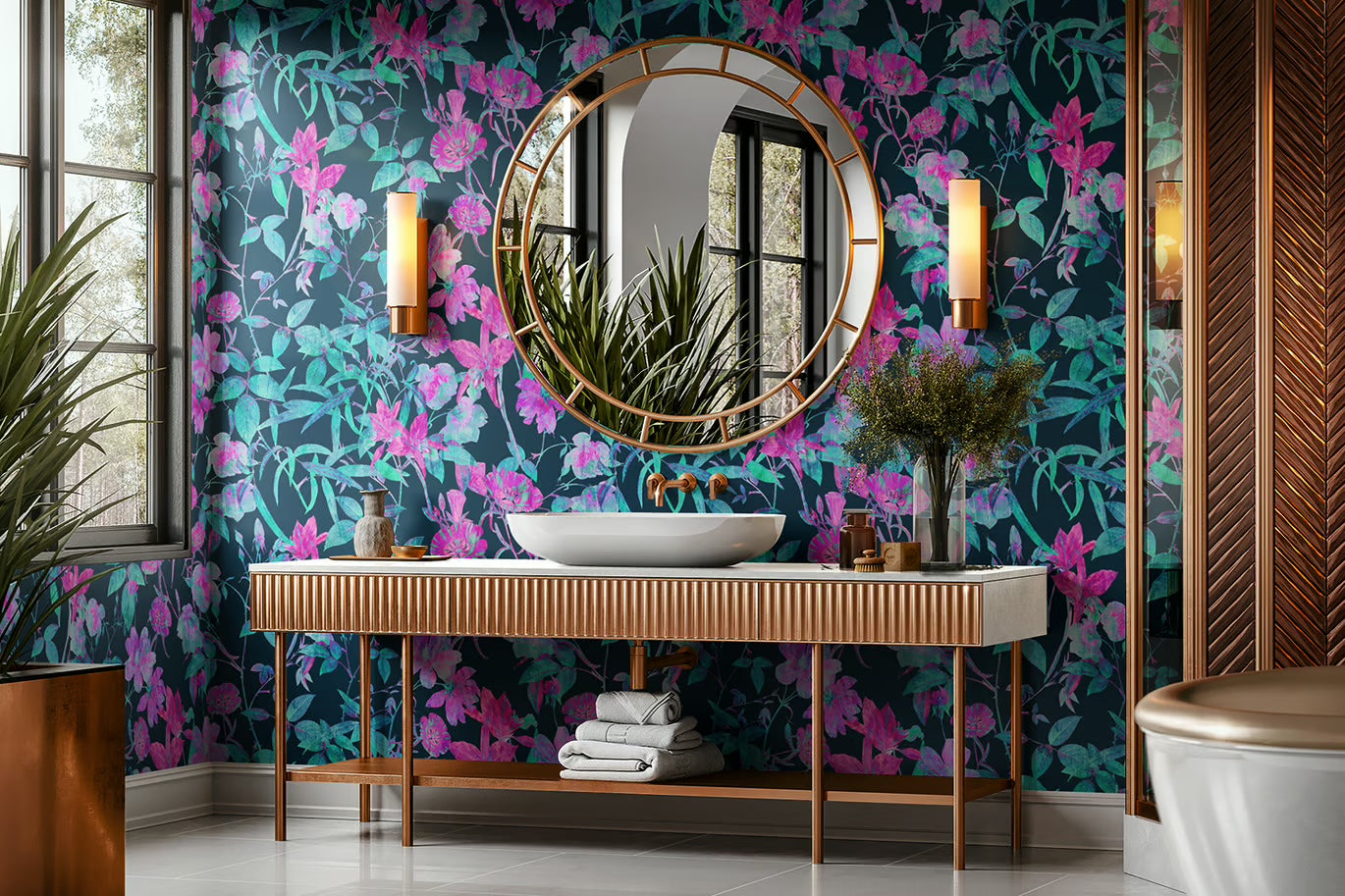 Flores Neón Rosa y Turquesa