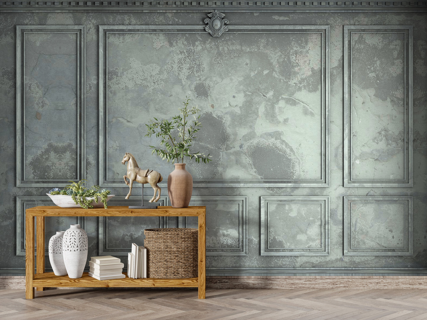 Grunge French Panel - Greenish Grey