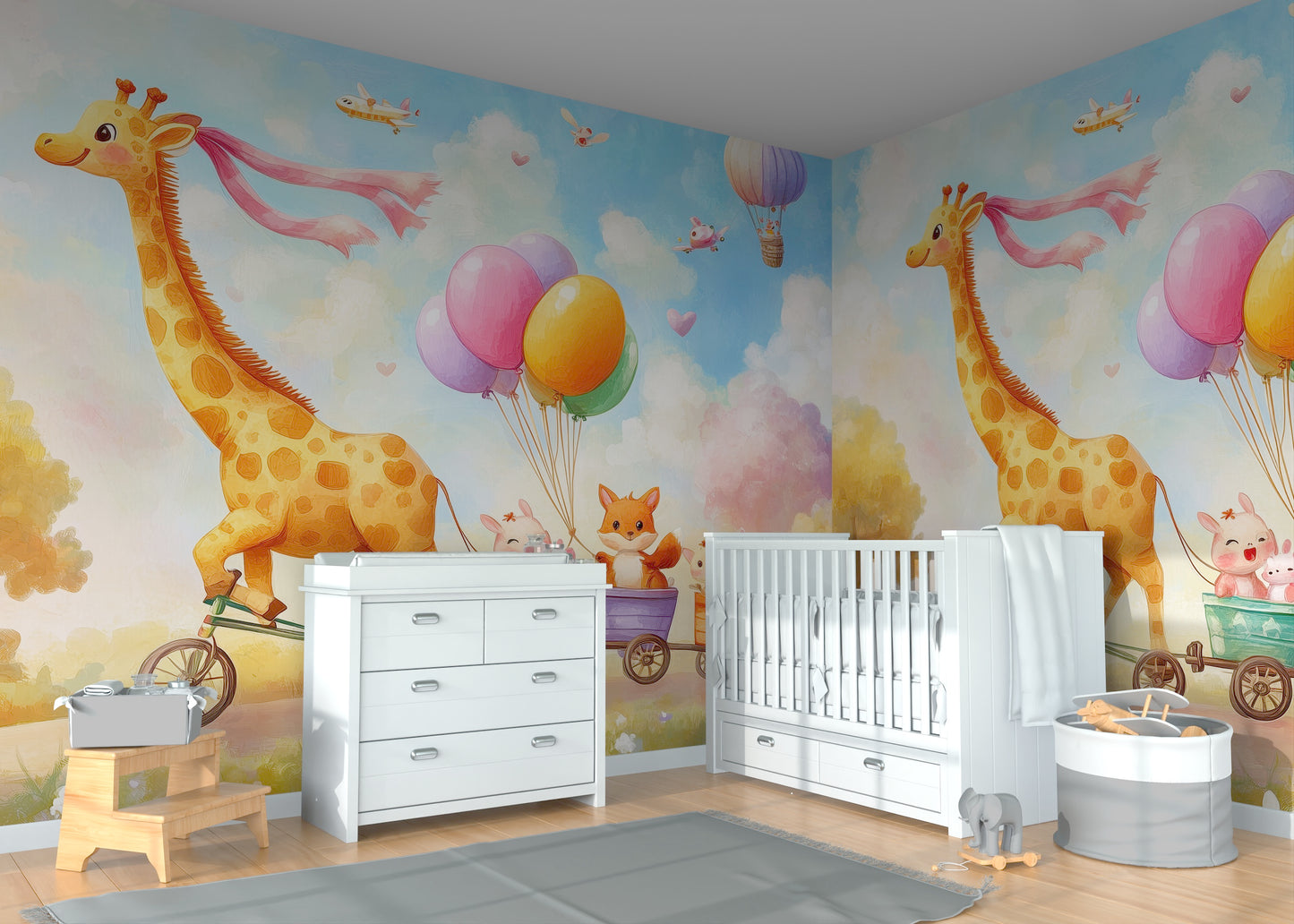 Ilustración Jirafa, Animalitos y Globos