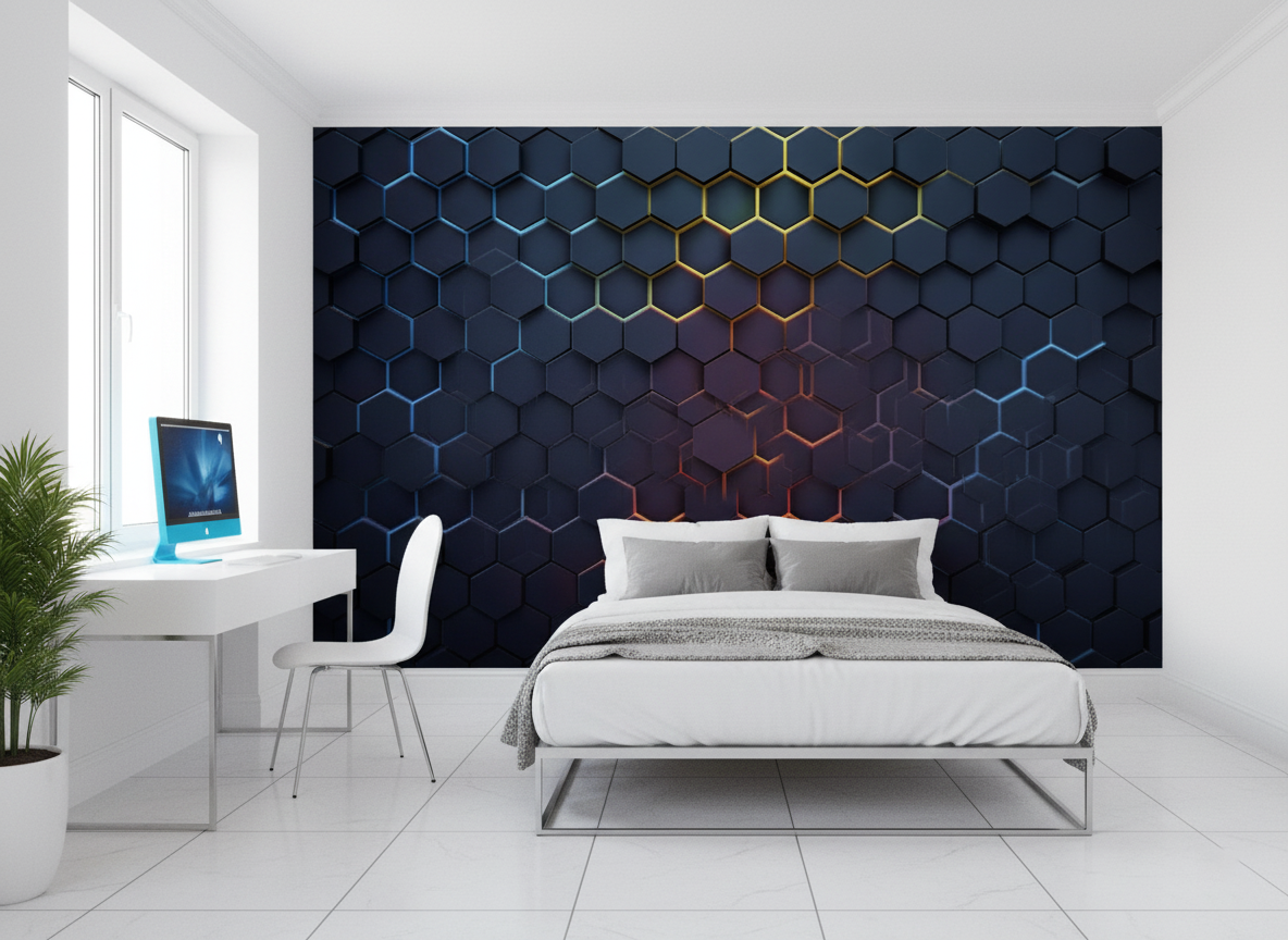Hexágonos Gamer con Detalles Estilo Neón