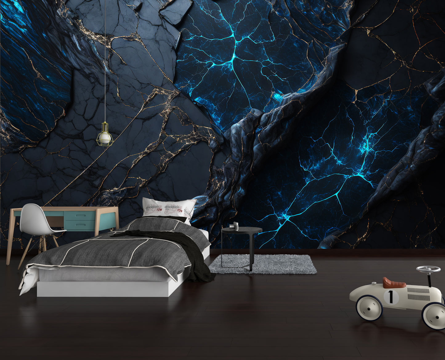 Black Marble Neon Sparks Gamer Wall