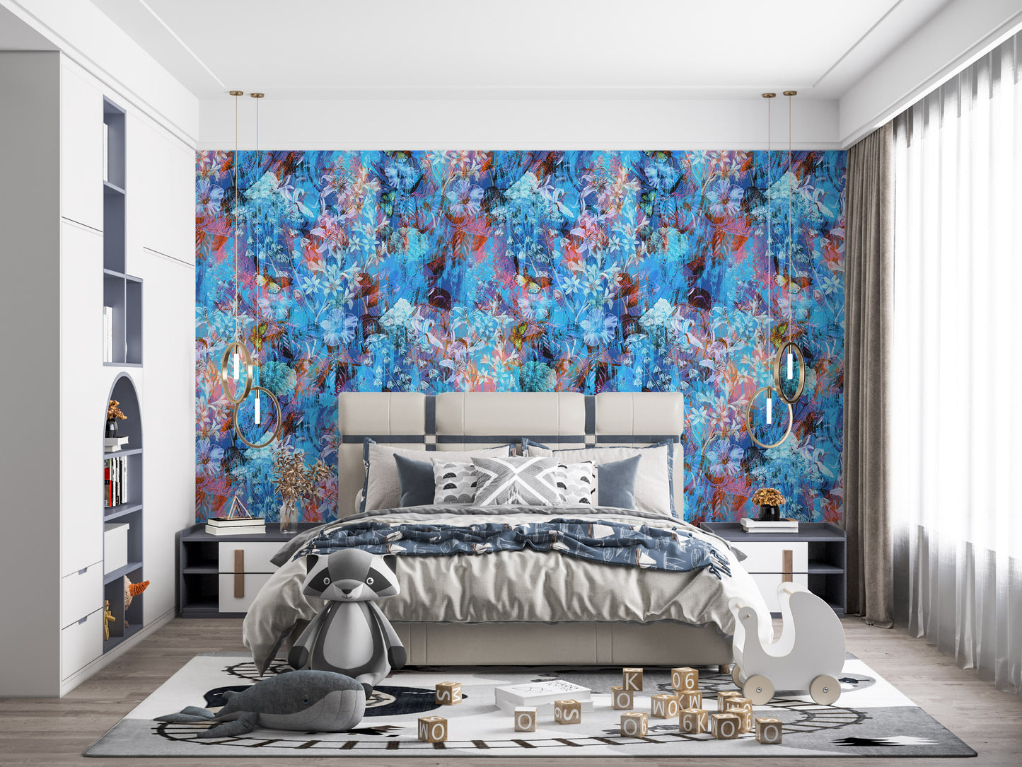 Textura Botánica Azul Grunge