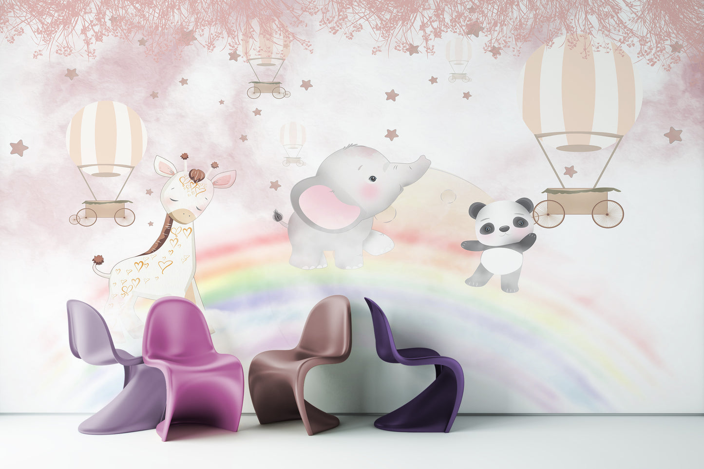 Arcoíris y Animalitos Fondo Rosa