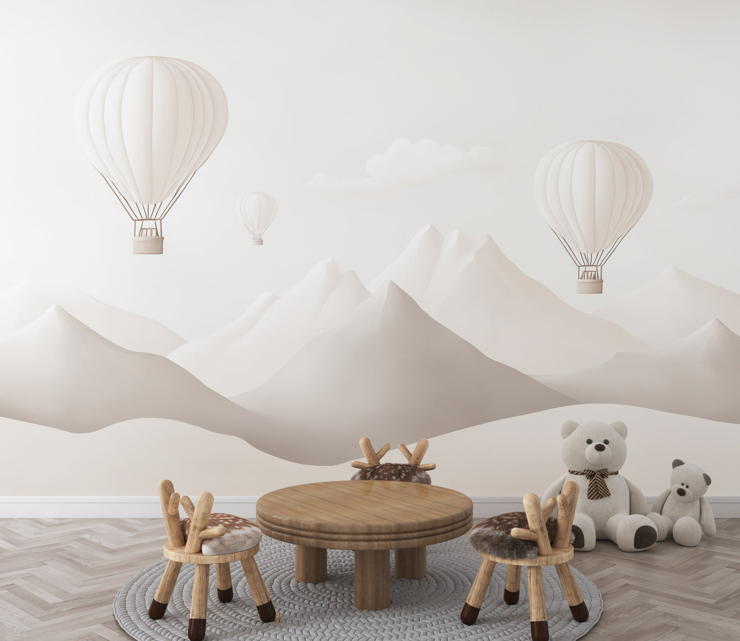 Montañas y Globos Blancos