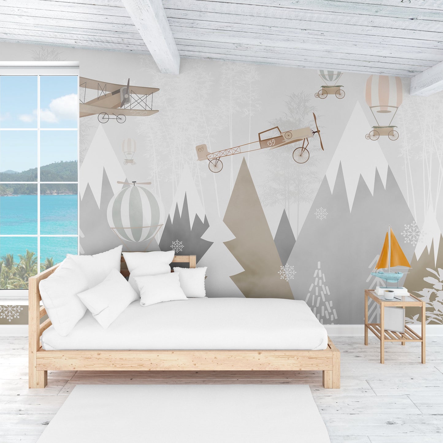 Paisaje Montañas, Globos y Aviones