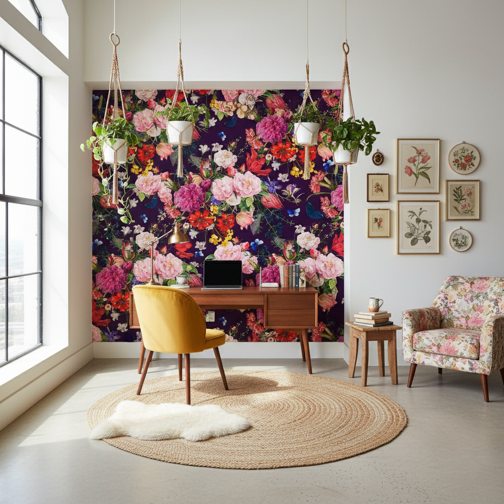 Patrón Continuo Flores Bohemias Retro
