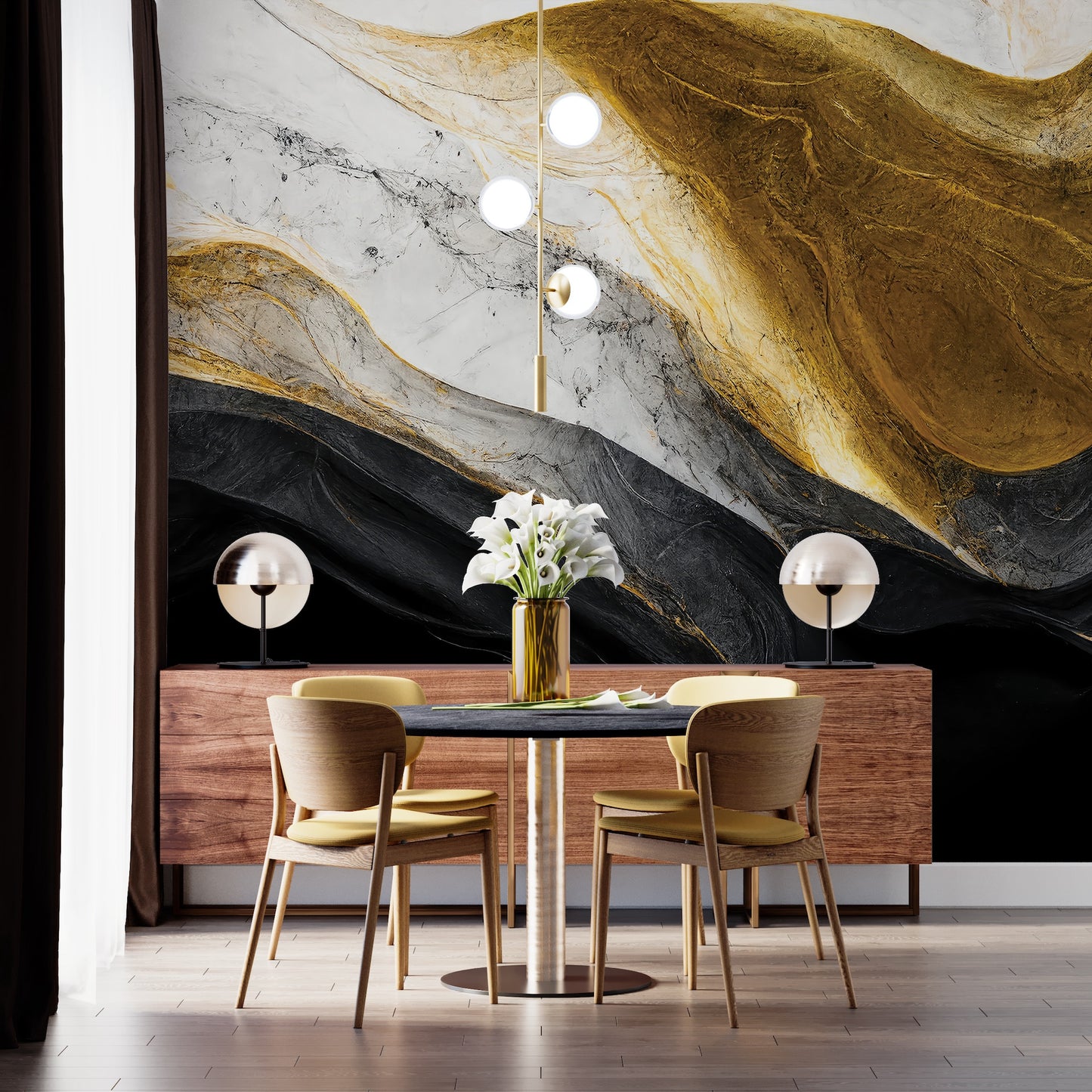 Black, White Gold Marbled