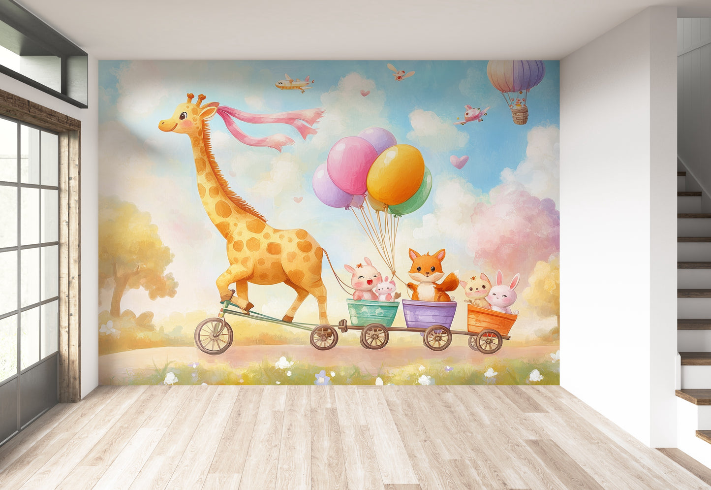 Ilustración Jirafa, Animalitos y Globos