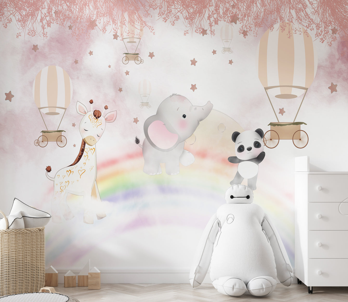 Arcoíris y Animalitos Fondo Rosa