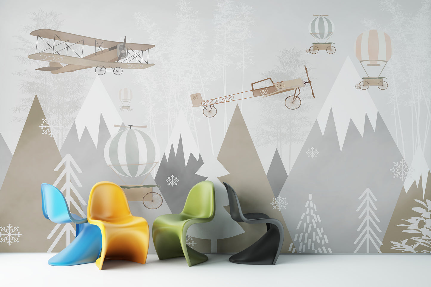 Paisaje Montañas, Globos y Aviones