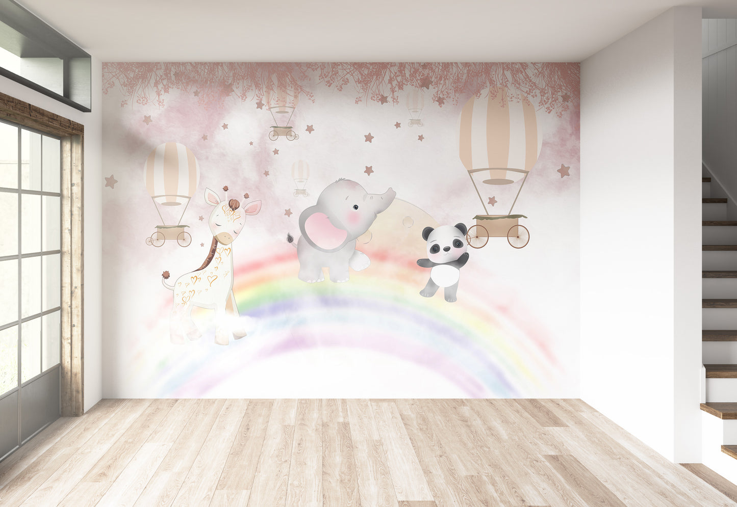 Arcoíris y Animalitos Fondo Rosa