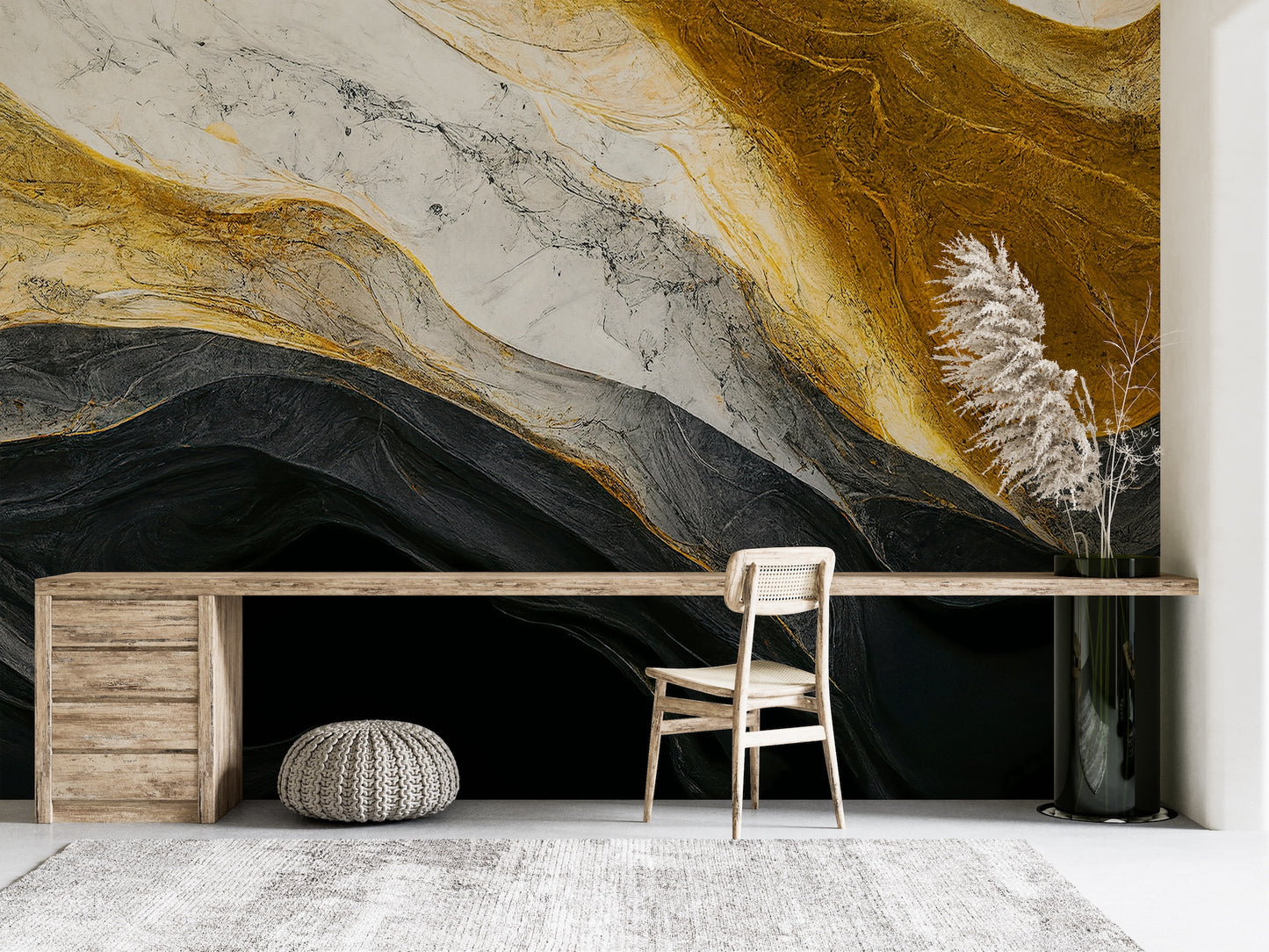 Black, White Gold Marbled