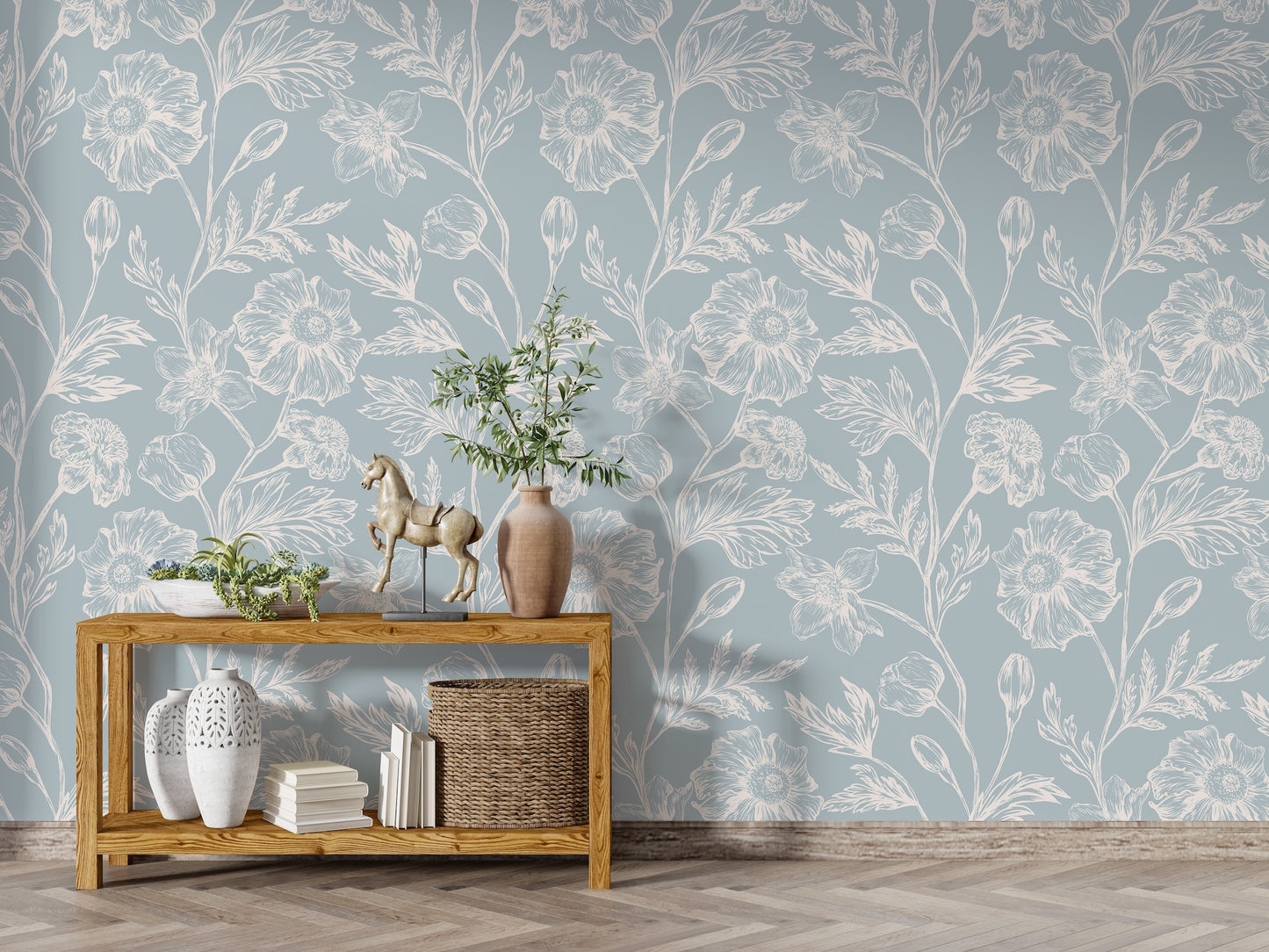 Patrón Floral Plumbago/Crema