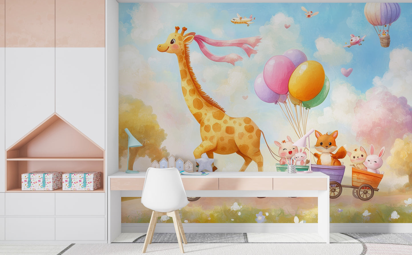 Ilustración Jirafa, Animalitos y Globos