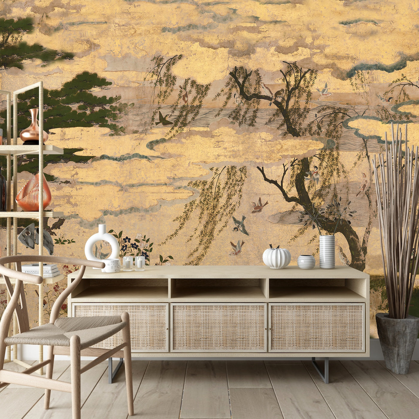 Pintura Desgastada Paisaje Estilo Japonés