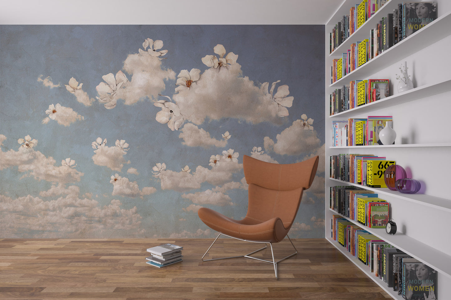 Pintura Rústica Flores y Nubes - Blue Sky