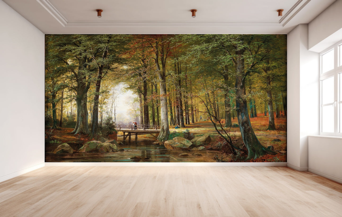 Pintura Paisaje Puente Sobre Rio