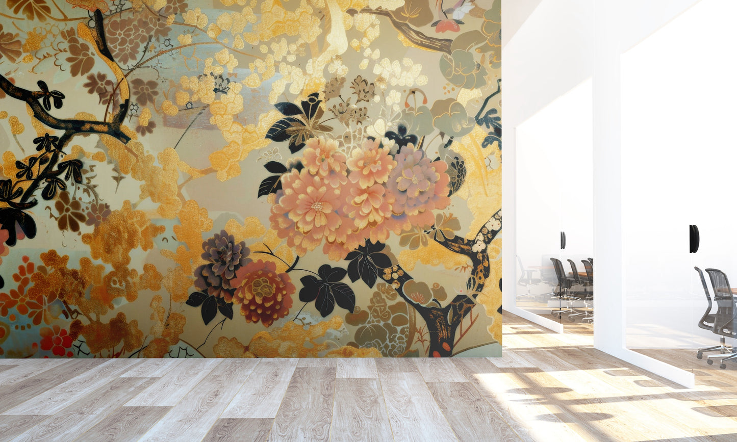 Arte Oriental Paisaje Flores y Arbol