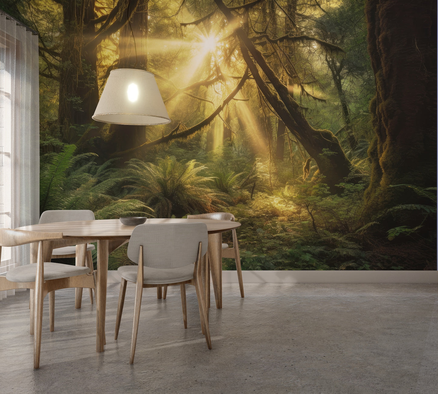 Bosque Arboles con Musgo y Rayos de Sol