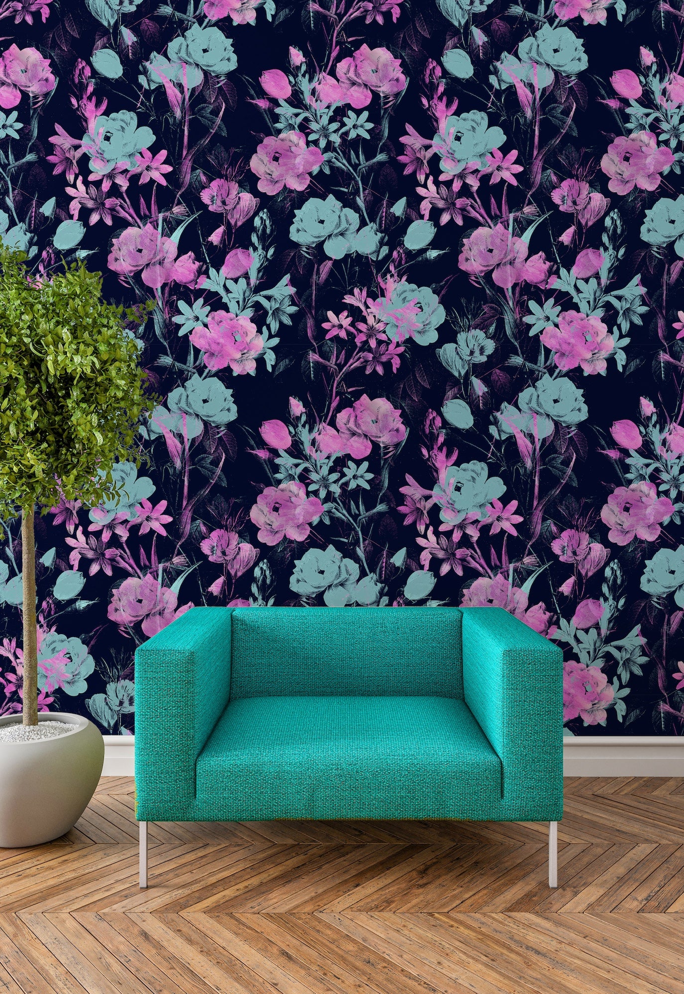 Patrón de Flores Tonos Celeste y Rosa