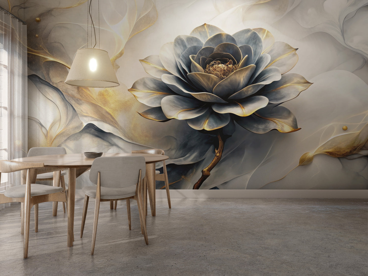 Muro Marmoleado con Rosa Gris Toques Dorados