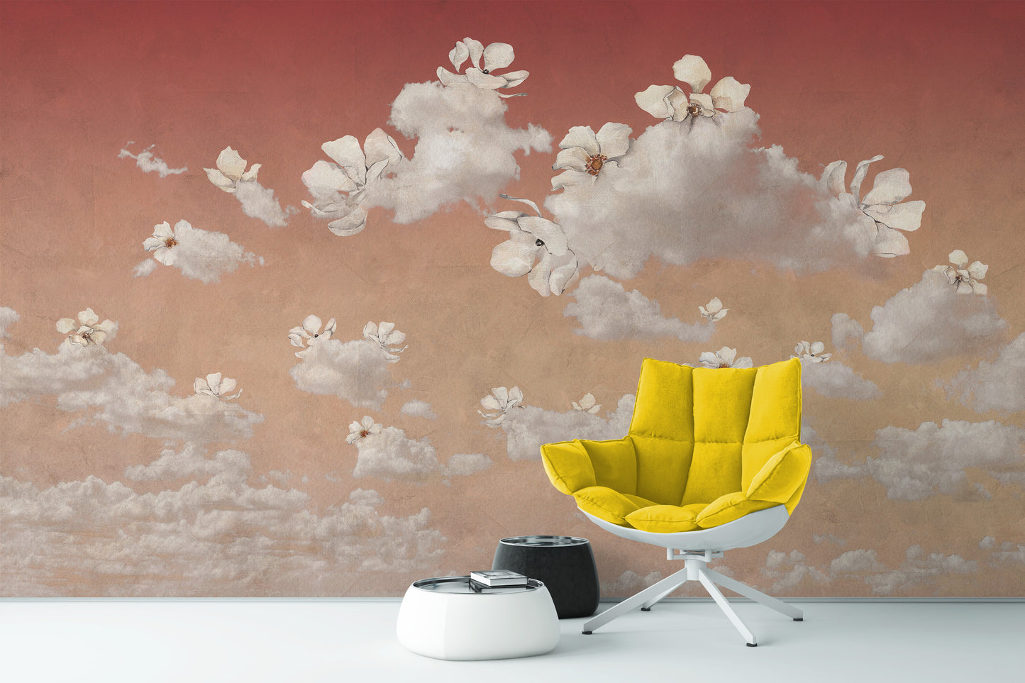 Pintura Rústica Flores y Nubes - Sunrise