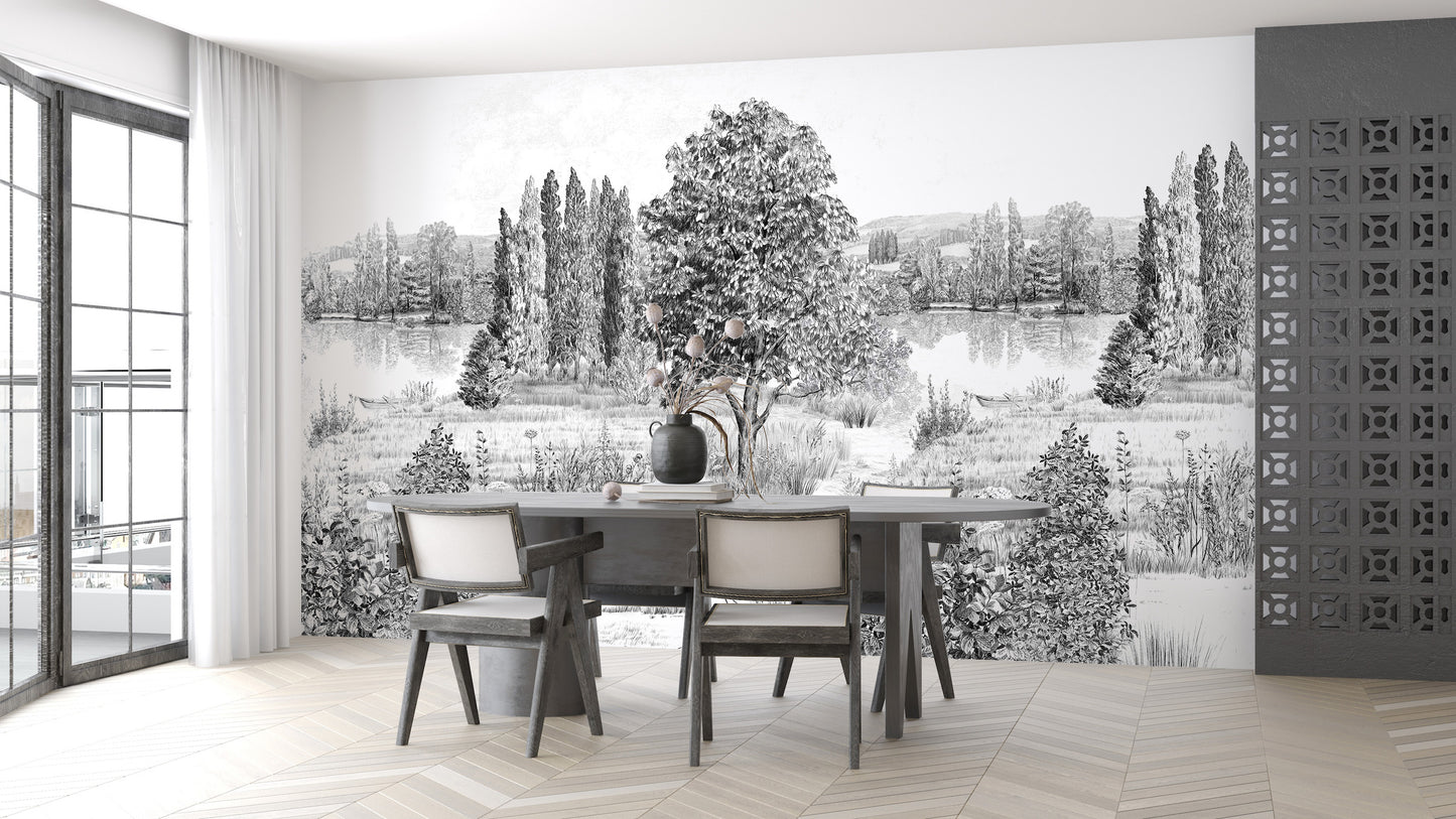 Paisaje Lago Precioso Blanco y Negro