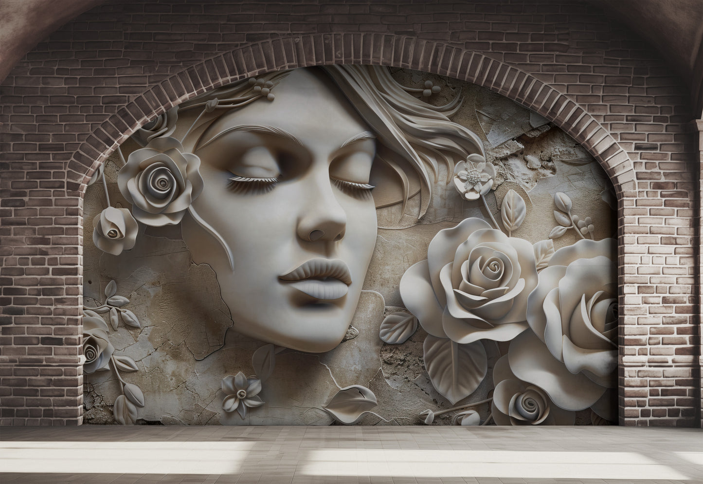 Rostro Dama y Rosas Efecto 3D