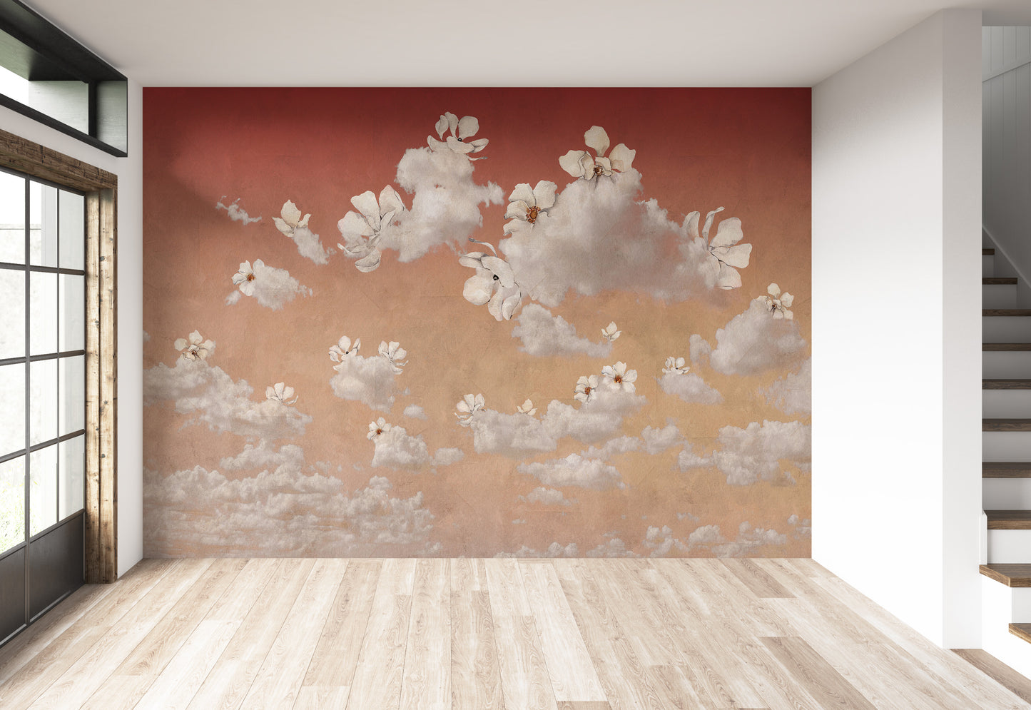 Pintura Rústica Flores y Nubes - Sunrise