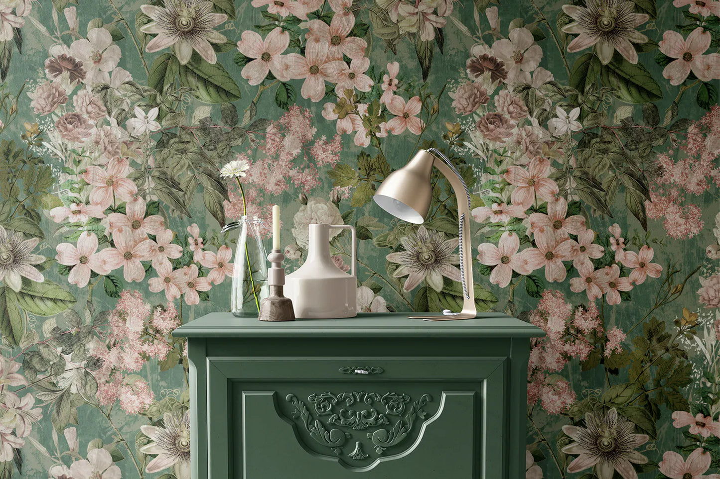 Bouqet Flores y Fondo Verde