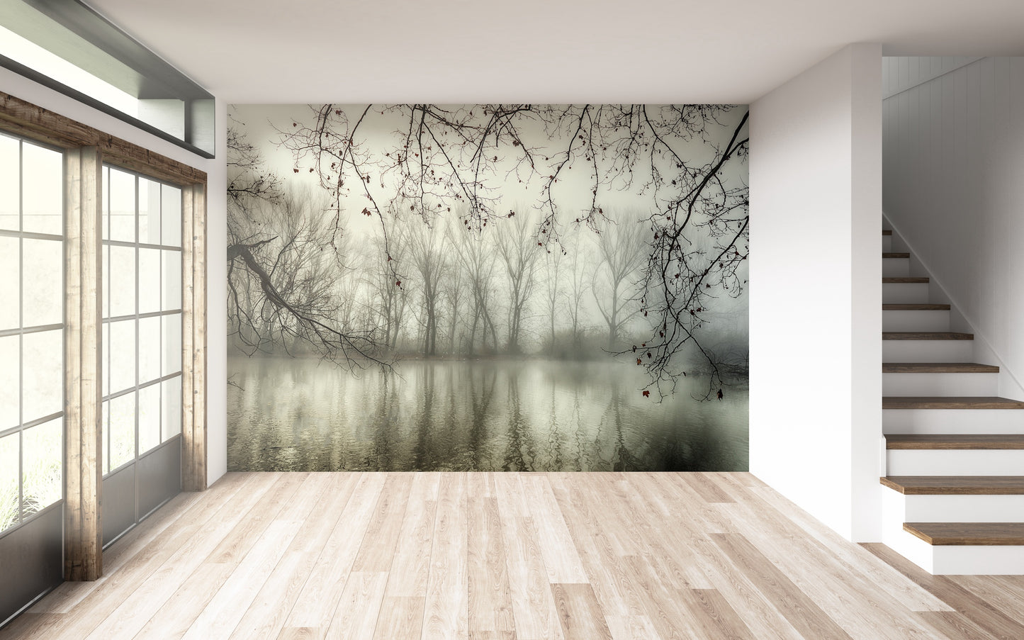 Lago, neblina y Arboles Secos