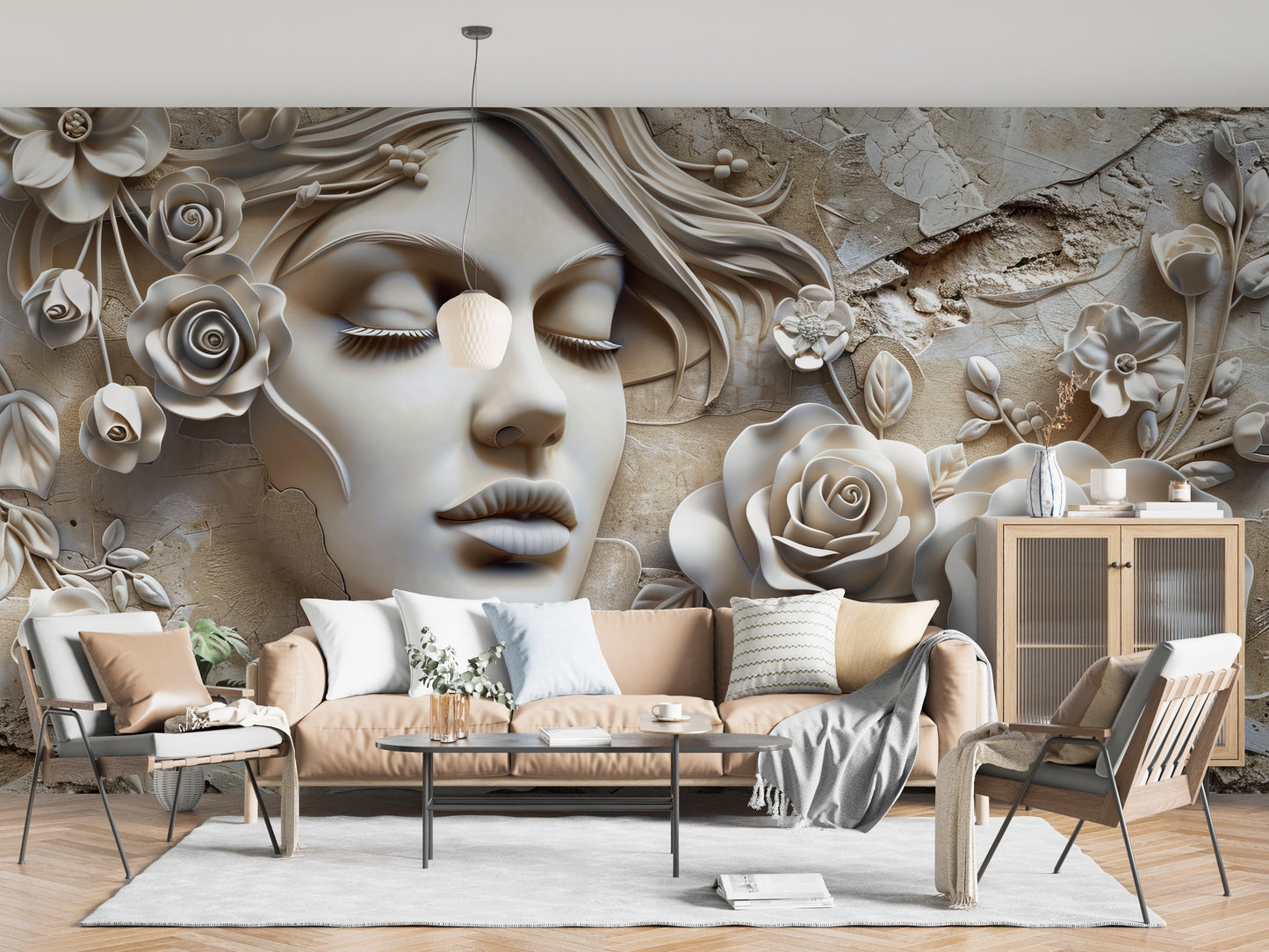 Rostro Dama y Rosas Efecto 3D