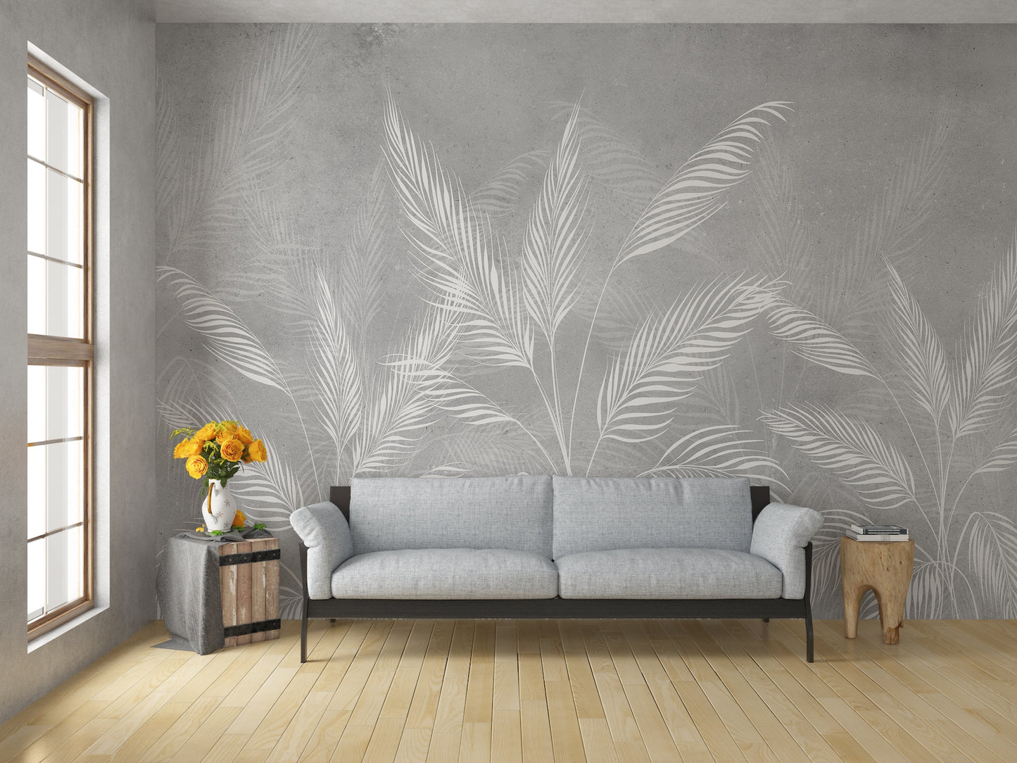 Hojas Blancas Fondo Gris