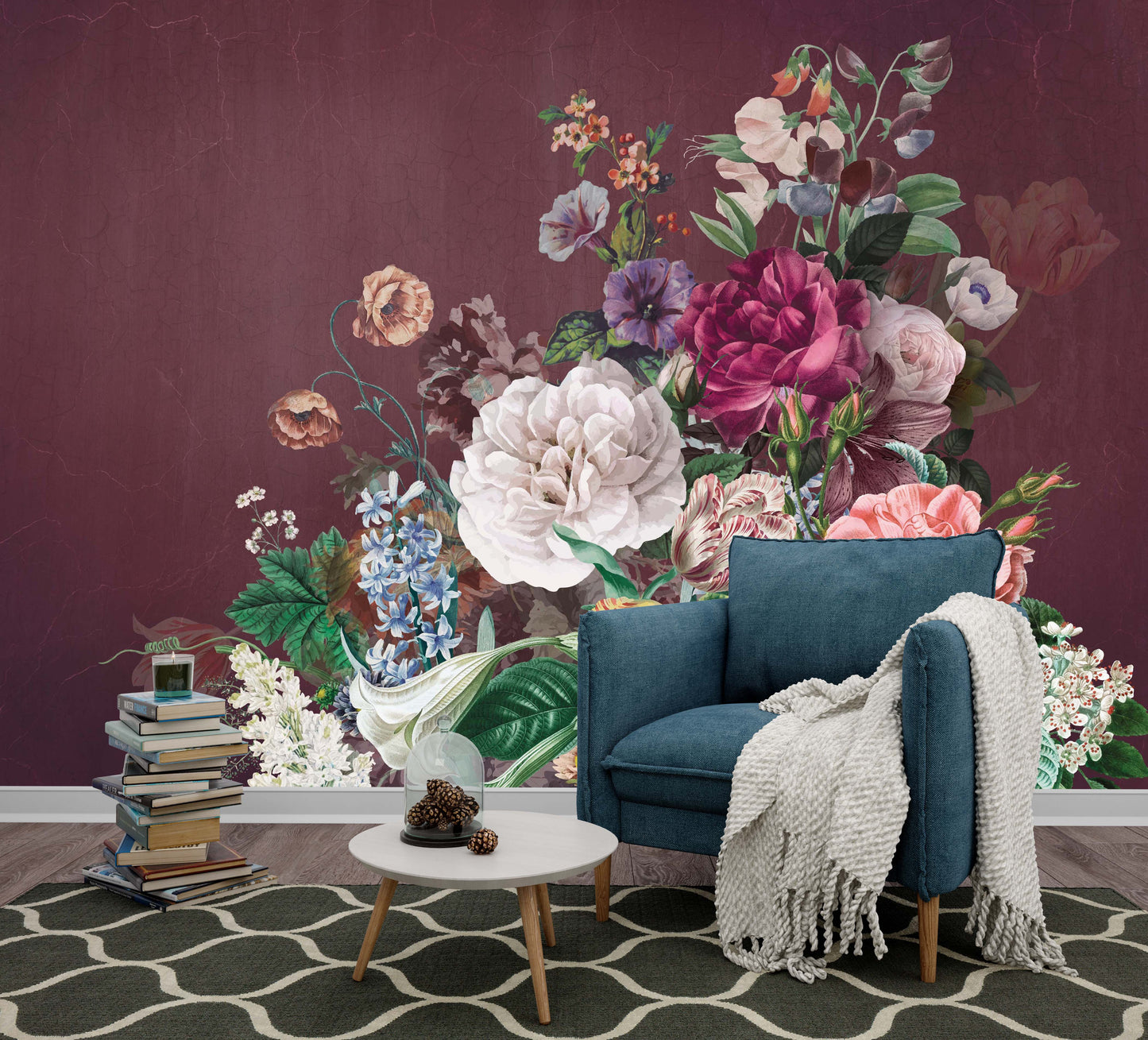 Europrint Arreglo de Flores Fondo Burgundy