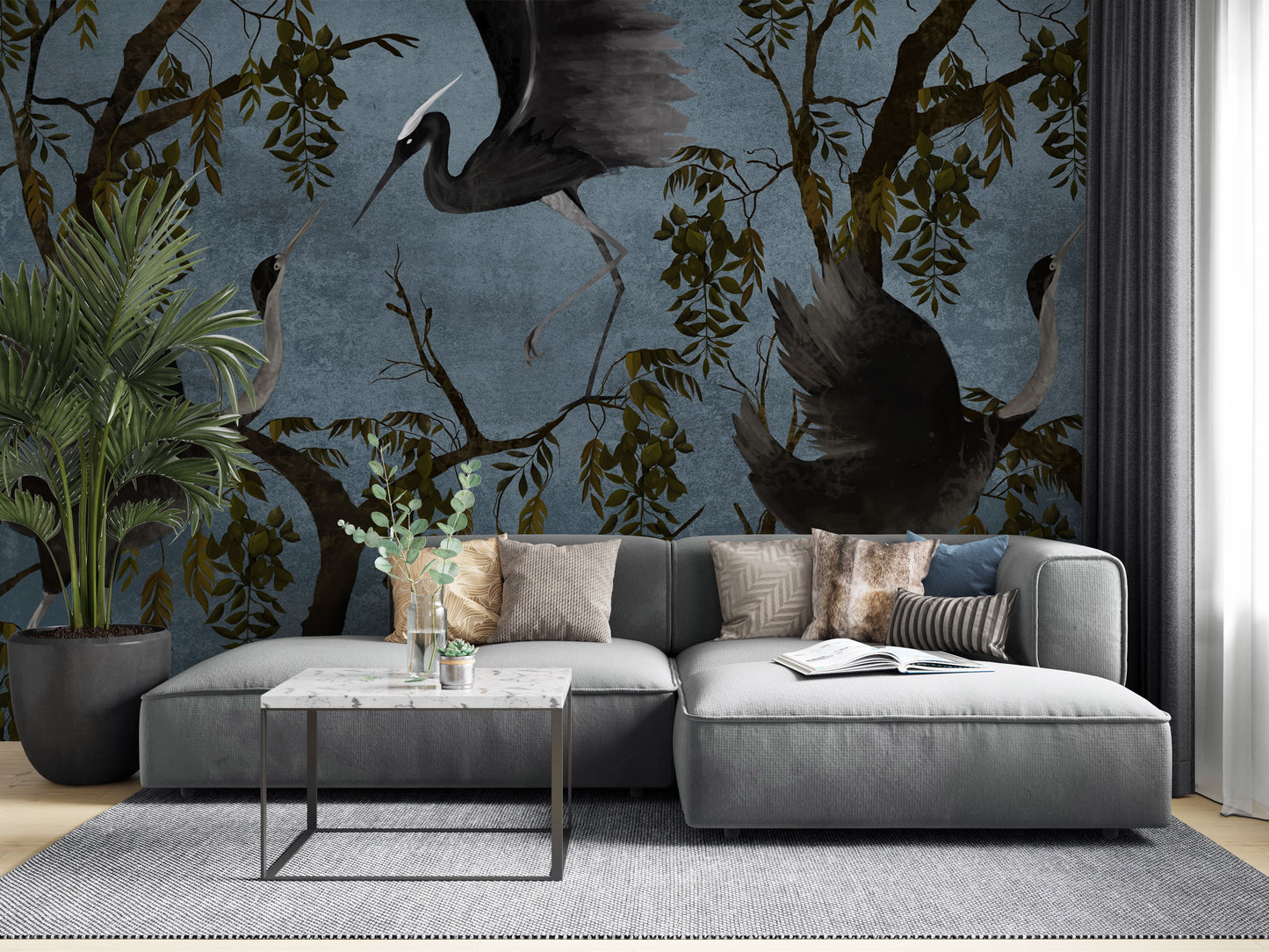 Europrint Garzas y Arboles Fondo Plumbago