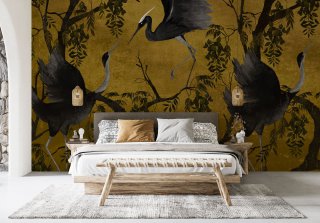 Europrint Garzas y Arboles Fondo Mostaza