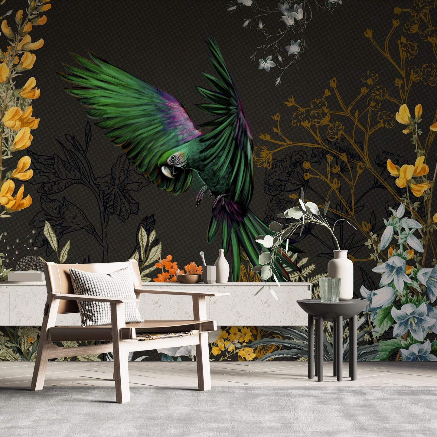 Europrint Parrot and Floral Black