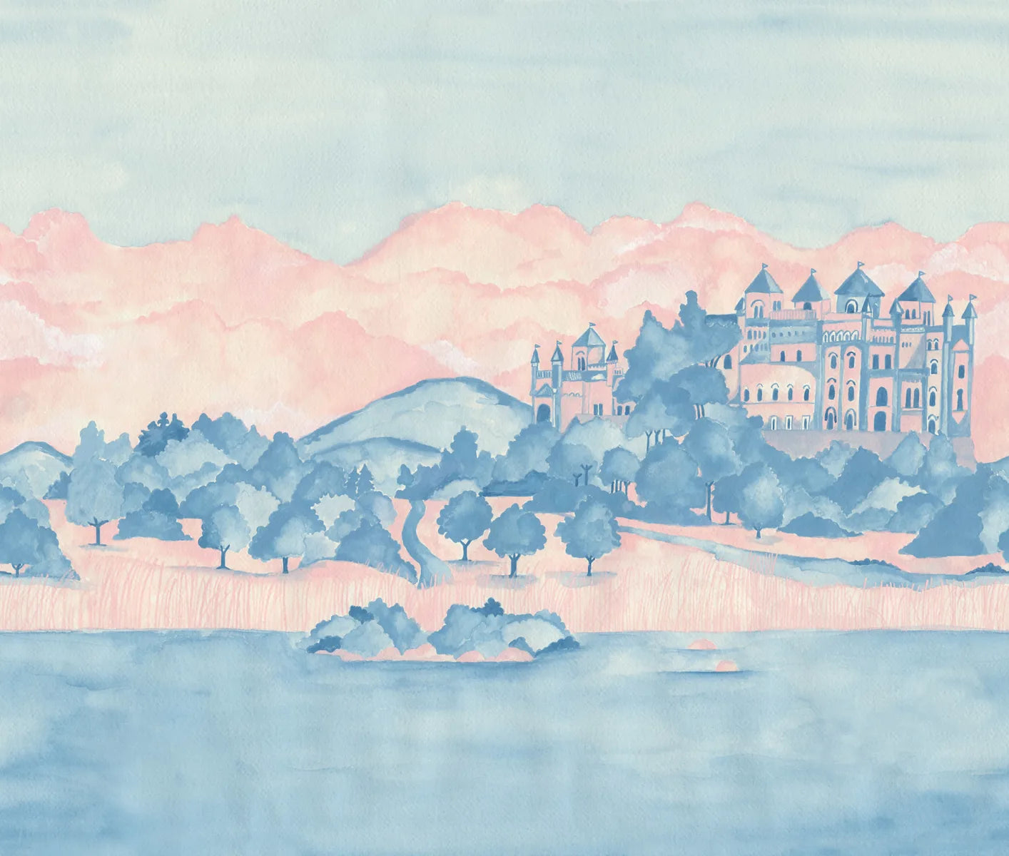 Castillo en el Lago, Pink & Blue