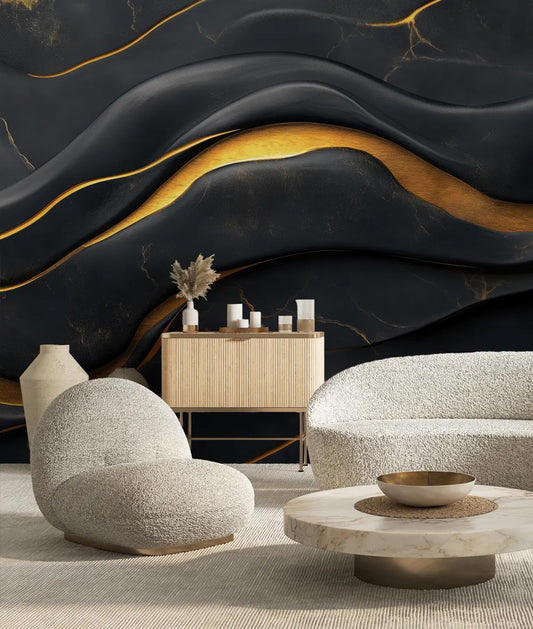 Mármol Negro Efecto Dorado I