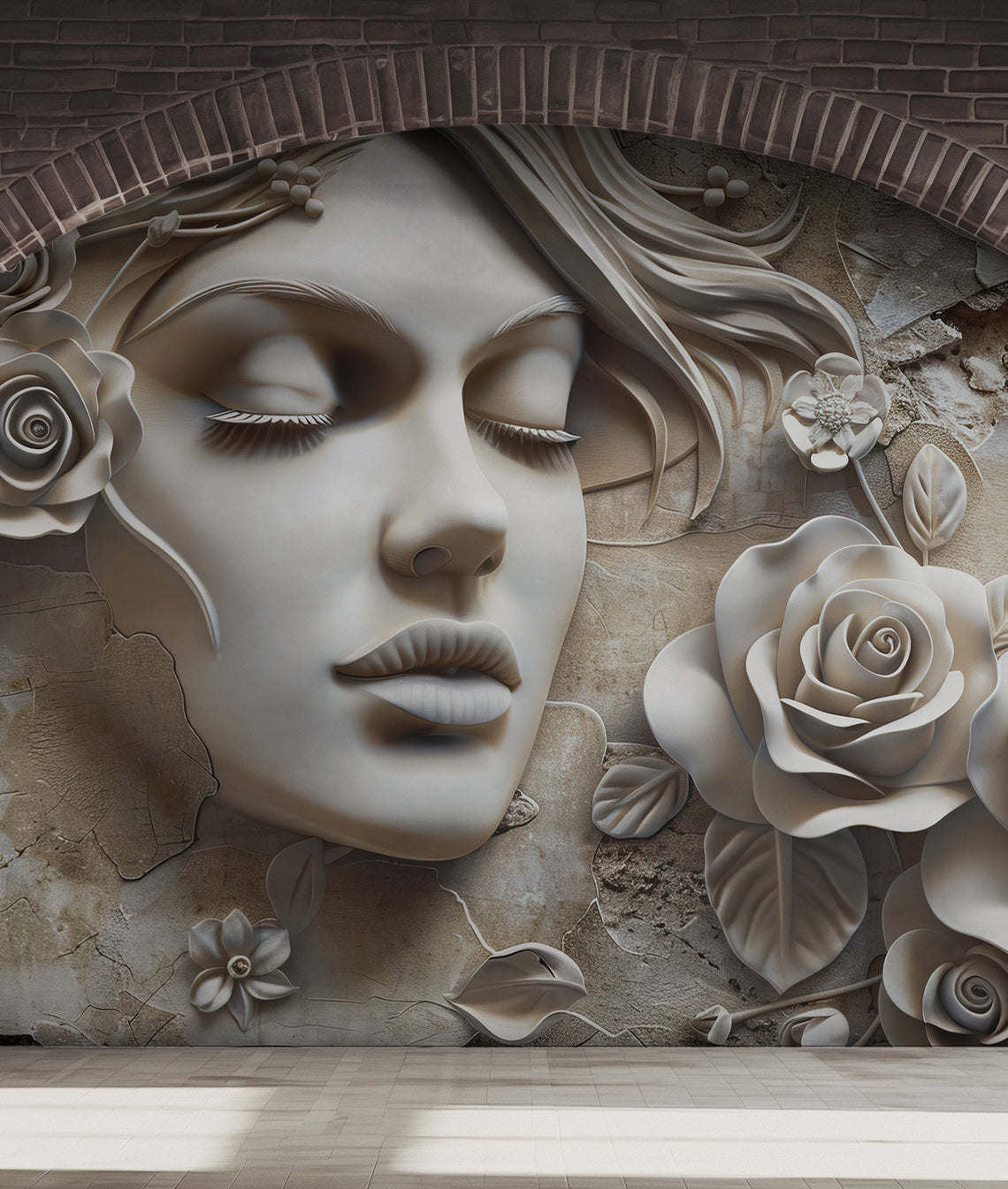 Rostro Dama y Rosas Efecto 3D