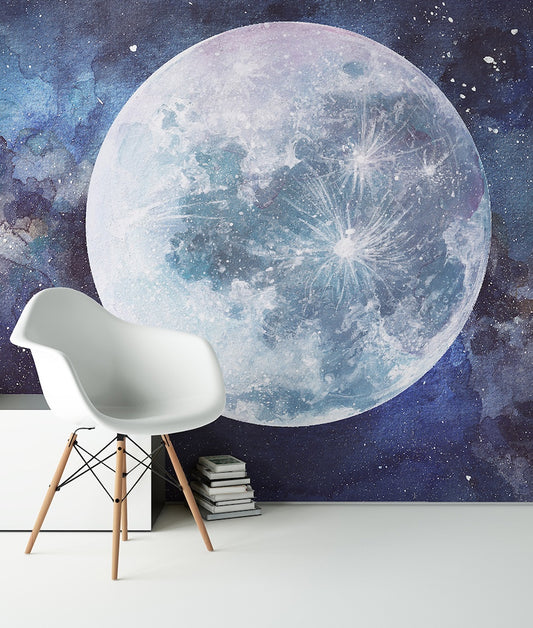 Luna y Espacio Estrellado Acuarela