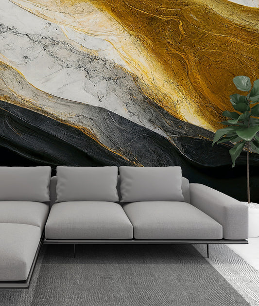 Black, White Gold Marbled