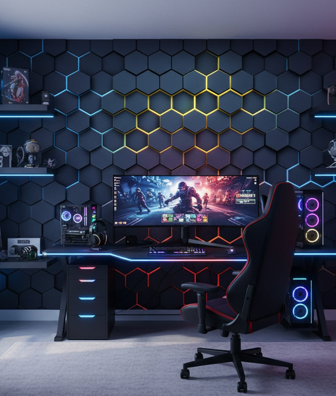 Hexágonos Gamer con Detalles Estilo Neón
