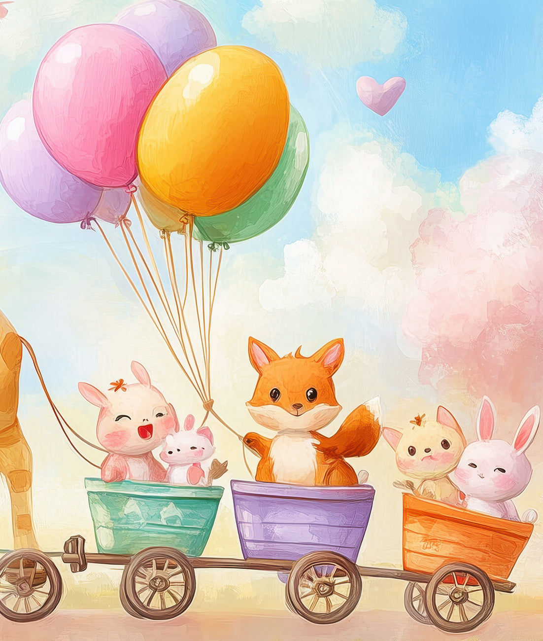 Ilustración Jirafa, Animalitos y Globos
