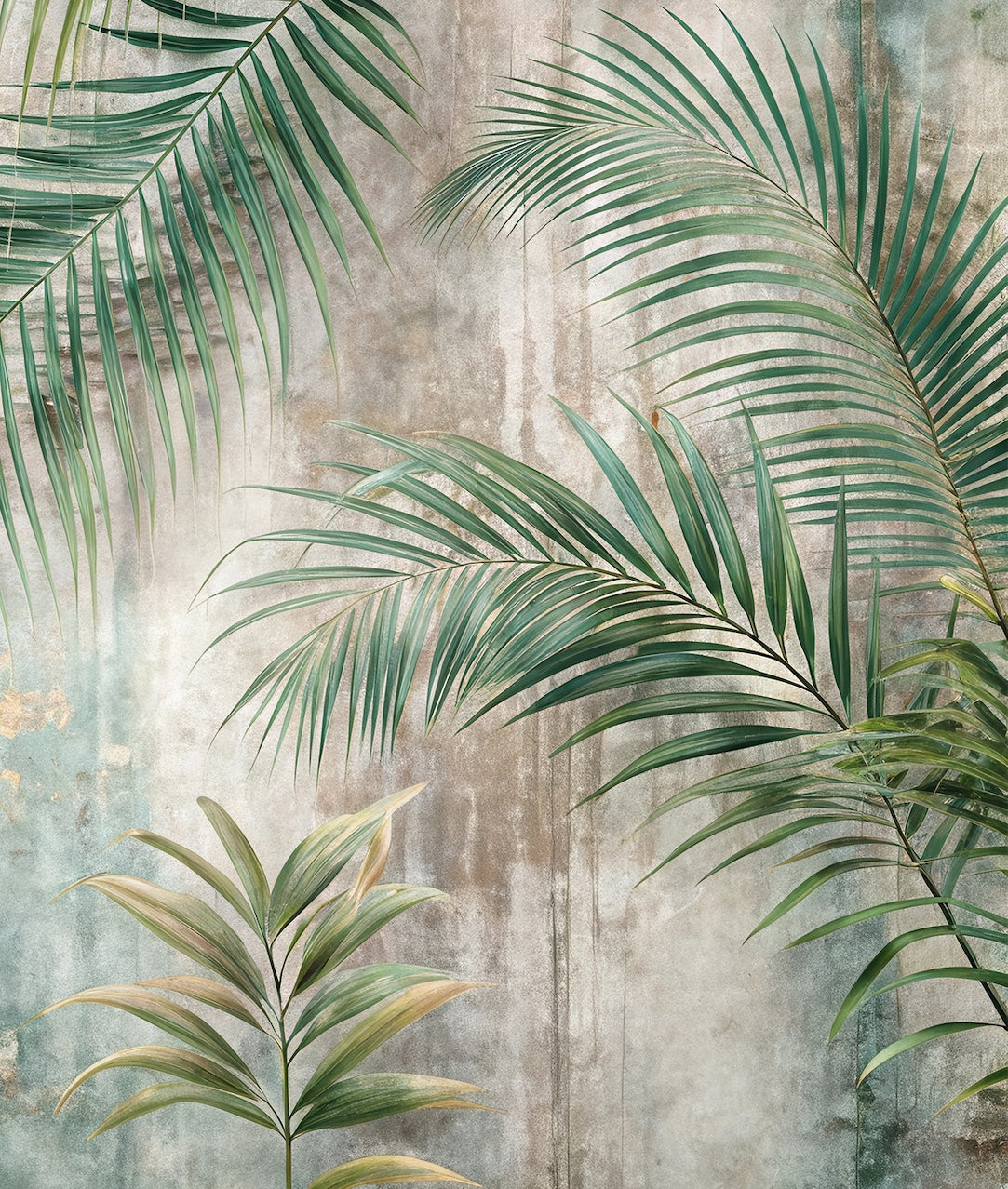 Hojas de Palmera y Muro Rústico