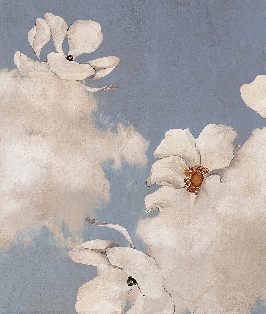 Pintura Rústica Flores y Nubes - Blue Sky